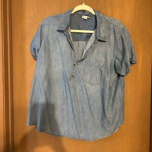 a.n.a Light Blue Denim Short Sleeve Top